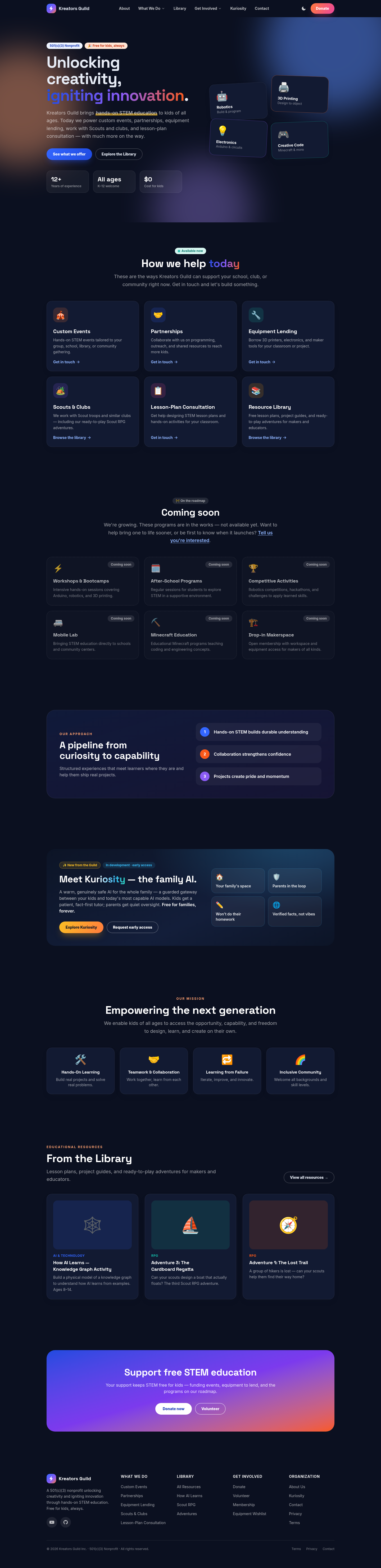 Home page in dark mode