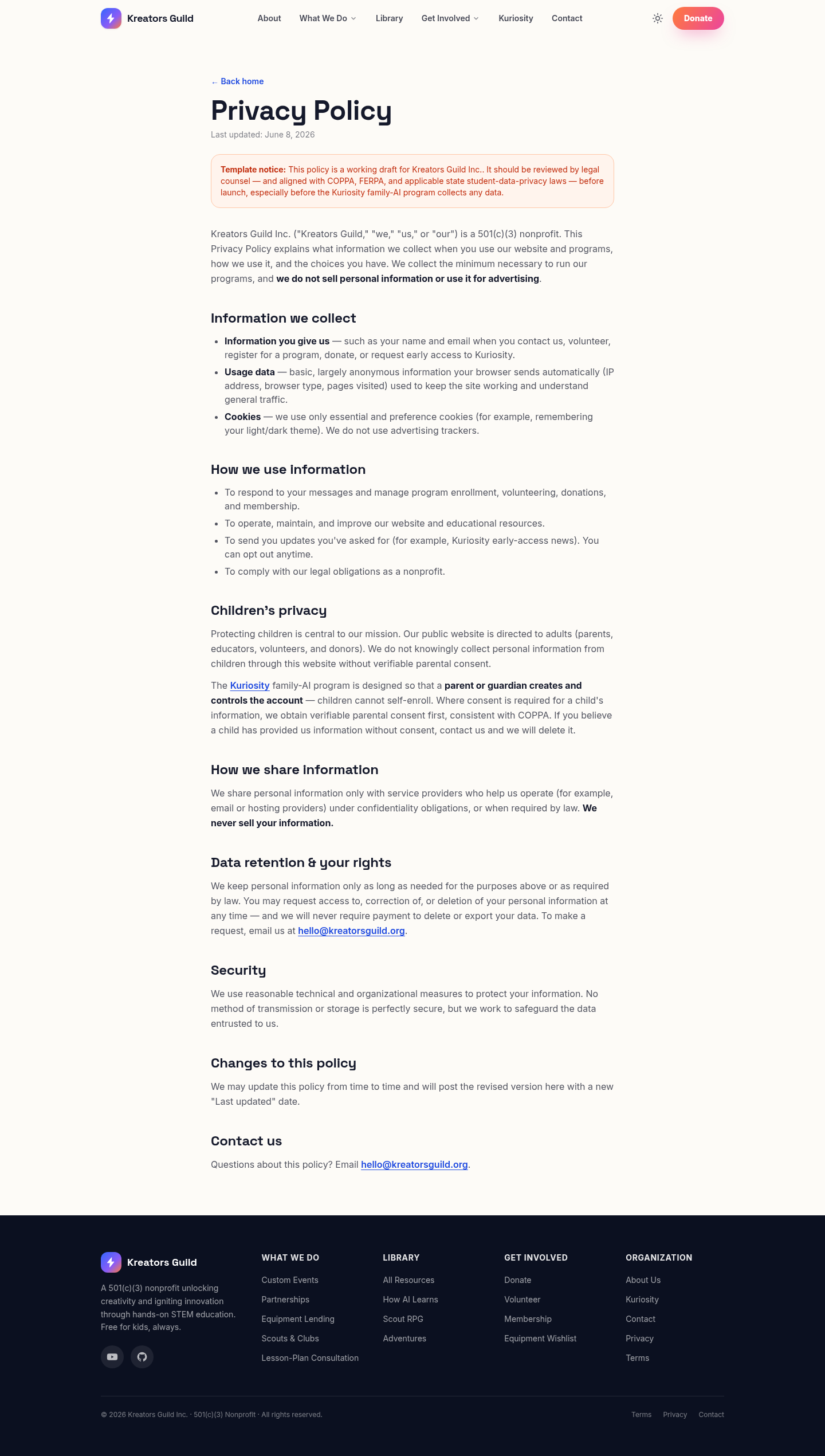 Privacy Policy page