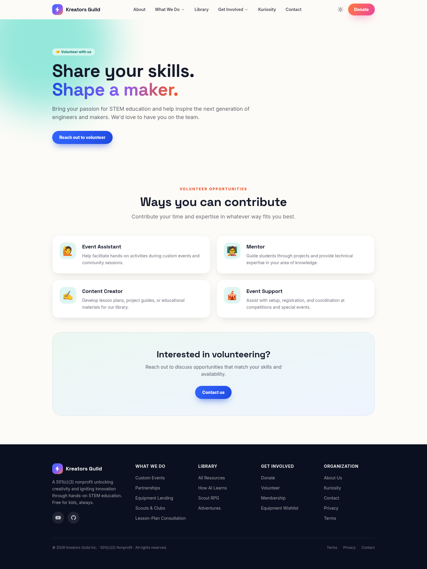 Volunteer page